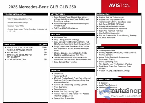 2025 Mercedes-Benz Glb 250 4Matic z USA, uszkodzony, nr VIN W1N4M4HB6SW411785